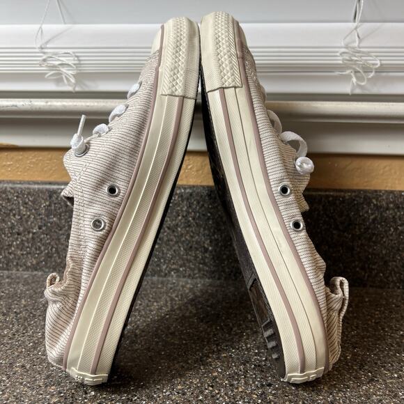 Converse All Star Slip On Beige Pinstriped Canvas Shoes Womens Sz 9 Stretch Back - Picture 6 of 11